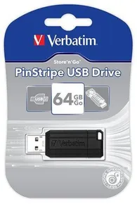USB-Stick „PinStripe“, schwarz, 64GB, USB 2.0, 10/4MB/sec, VERBATIM